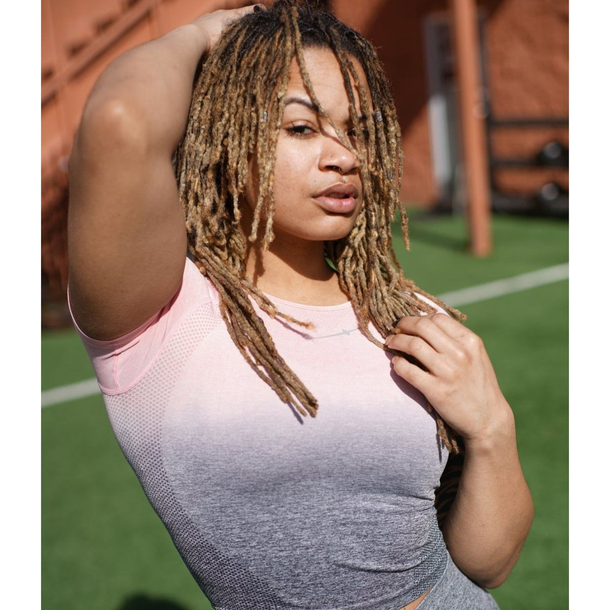 Pink grey short sleeve top